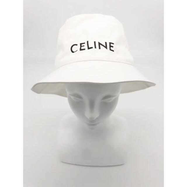 バケットハットCELINE♦︎バケットハット L ギャバジンコットン ロゴ入り オフホワイト