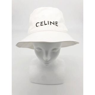 セリーヌ(celine)のCELINE♦︎バケットハット L ギャバジンコットン ロゴ入り オフホワイト(ハット)