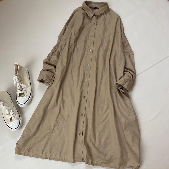 美品✨ミズイロインド シャツワンピース 春服 シワ加工 綿 シャツ