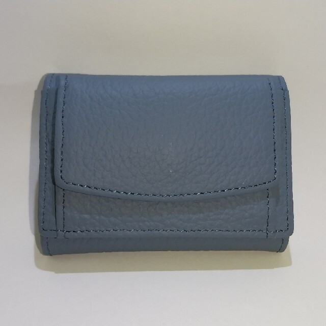 新しい 三折財布 スキミング防止 軽量  本牛革  ブルー  財布