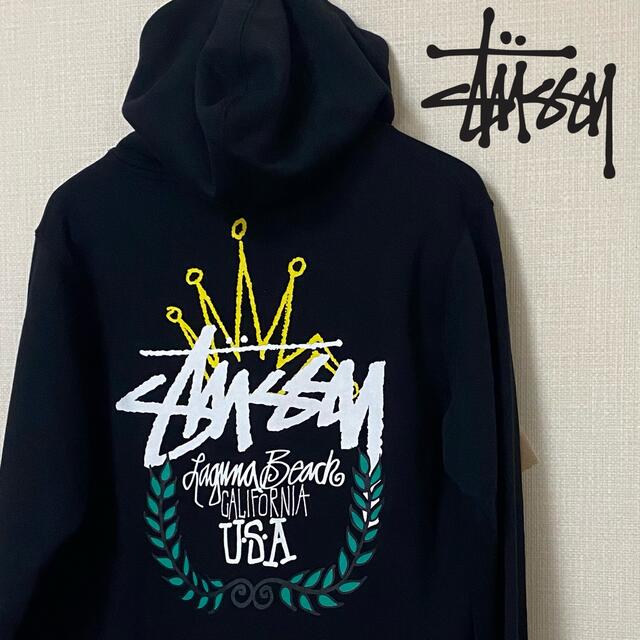 STUSSY クラウン バックプリント パーカー スウェット M インダストリー オブ オールネーションズ インディゴ染め ズ ハーフパンツ