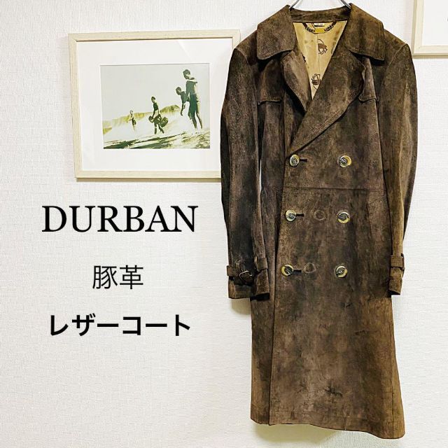 ☆ヴィンテージ☆ DURBAN ダーバン レザーコート トレンチコート 豚革 ...