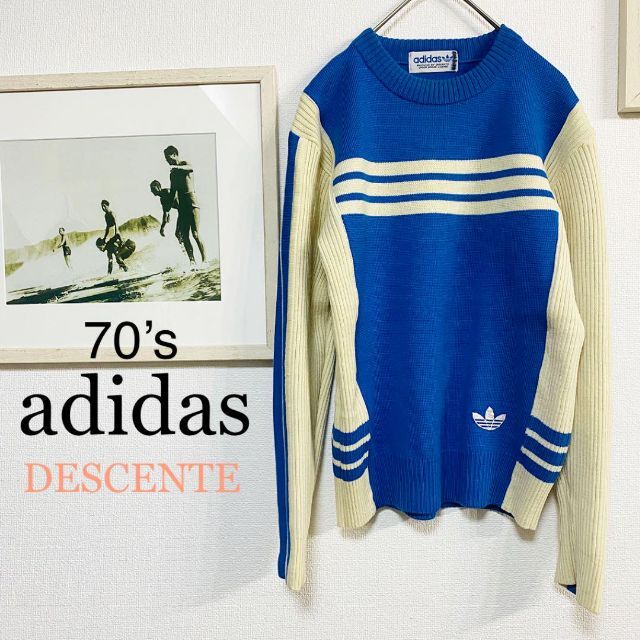 90´s ビンテージ adidas アディダス カウチンニット ML デサント製-