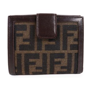 フェンディ(FENDI)の【FENDI】フェンディ ズッカ キャンバス×カーフ ブラウン レディース 二つ折り財布(財布)