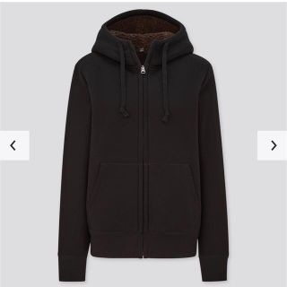 ユニクロ(UNIQLO)のユニクロ パーカー 黒　ボアスウェットフルジップパーカー(パーカー)