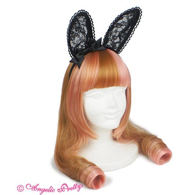 Angelic Pretty(アンジェリックプリティー)のAngelic Pretty Lacy Bunnyカチューシャ クロ レディースのヘアアクセサリー(カチューシャ)の商品写真