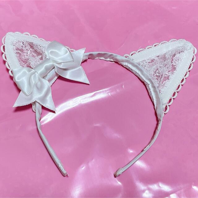 Angelic Pretty(アンジェリックプリティー)のAngelic Pretty Lacy Catカチューシャ シロ レディースのヘアアクセサリー(カチューシャ)の商品写真