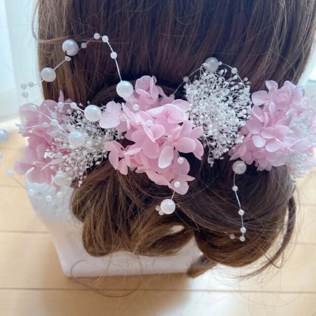 ヘッドドレス♡ピンク♡かすみ草髪飾り♡パールライン