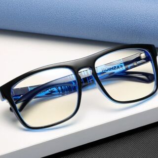 新品 送料込み UV400 プロテクト だてめがねメガネ ゼブラフレーム ブルー(サングラス/メガネ)