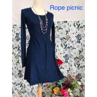 ロペピクニック(Rope' Picnic)のRope picnic  コットンニットワンピース　紺(ひざ丈ワンピース)