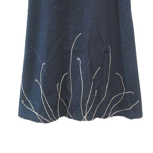 パラスパレス フレアスカート ミモレ ロング 刺繍 2 紺 ネイビー