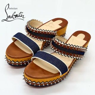 クリスチャンルブタン(Christian Louboutin)の3447 クリスチャンルブタン デニム レザー スエード スパイク サンダル(サンダル)