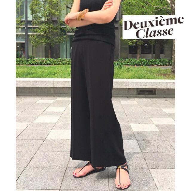 きちんと DEUXIEME 大人気!トリアセジョーゼットワイドパンツ 黒の