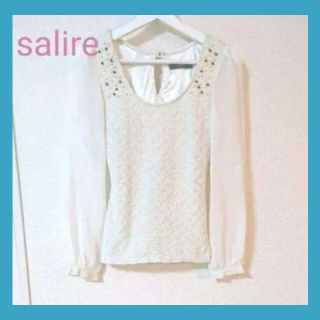 サリア(salire)のsalire サリア  レディース シフォン袖 ツイードトップス Mサイズ(カットソー(長袖/七分))