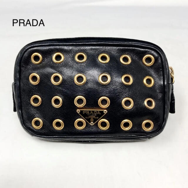 時間指定不可】 PRADA プラダ ポーチ パンチング 羊革 - ポーチ