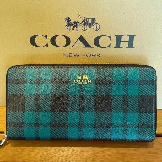 コーチ(COACH)のCOACH コーチ☆長財布 チェック グリーン【正規品】(長財布)