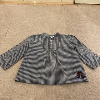 プチバトー(PETIT BATEAU)のプチバトー　チェックのスモックシャツとワンピースとヘアゴムセット(ブラウス)