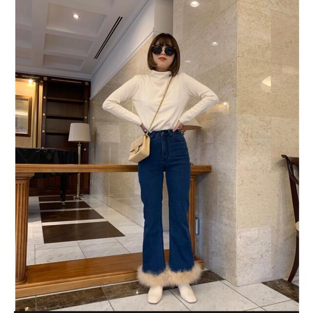 お取り置きbell jeans blue×beige feather fur