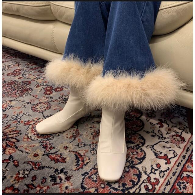 お取り置きbell jeans blue×beige feather fur