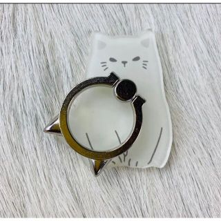 残り僅か！新品 白猫 スマホリング ねこ 猫 バンカーリング リングスタンド(その他)