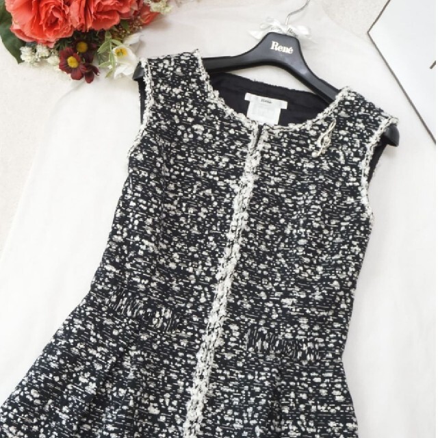 美品 Rene 2019年 高級TISSUE社生地 ツイード ワンピース 38 - library