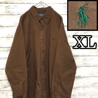 ラルフローレン(Ralph Lauren)のラルフローレン ブラウン 茶色 長袖シャツ ボタンダウン XL 古着 刺繍ロゴ(シャツ)