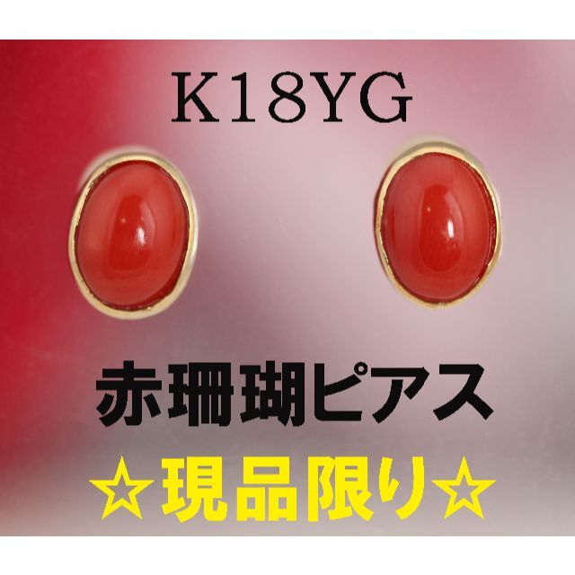 K18YG　赤珊瑚　ピアス