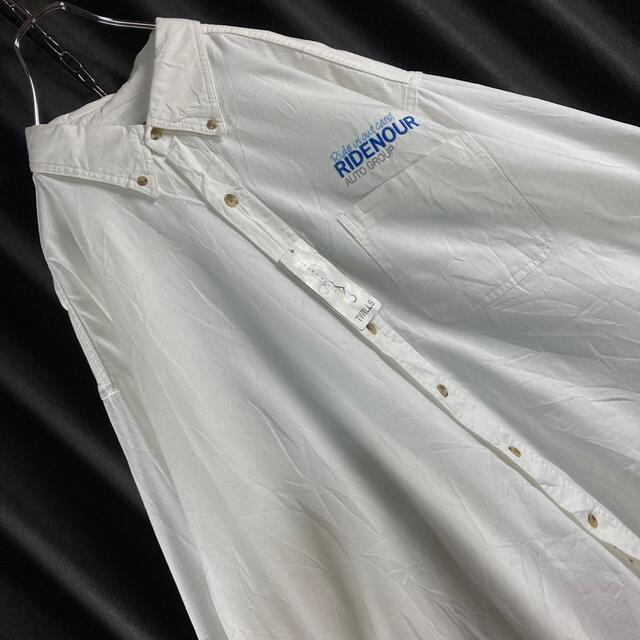 【デッドストック】企業物　刺繍ロゴ　長袖ボタンダウンシャツ　白シャツ