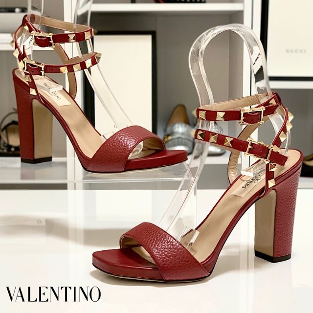 VALENTINO - 3028 ヴァレンティノ ロックスタッズ レザー サンダル ワインレッドの通販 by mame's shop