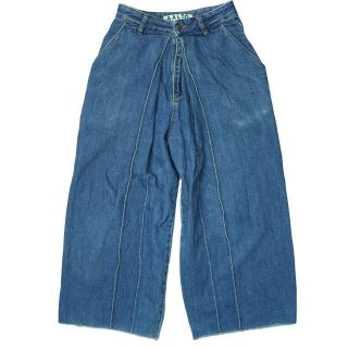 AALTO アールト WIDE DENIM TROUSER WITH FRONT PLEATS フロントプリーツ ワイドデニムパンツ 32 インディゴ カットオフ ボトムス【中古】【AALTO】