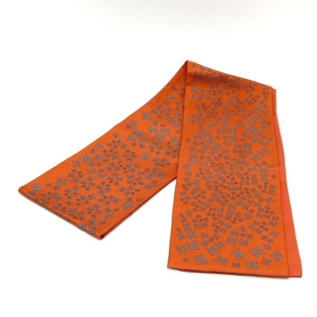 エルメス HERMES 総柄 ロゴ ロング ファッション小物 ストール アクセサリー スカーフ シルク オレンジ