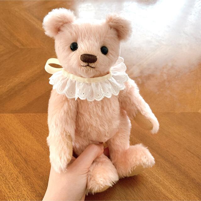 ハンドメイド♡テディベア 18cmピンクモヘア レース ぬいぐるみ