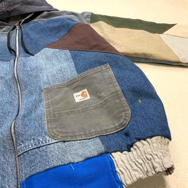 美品 希少 1点モノ Carhartt カーハート デニム ツギハギダックパーカ