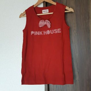 ピンクハウス(PINK HOUSE)のpink house　ピンクハウス　ノースリーブ　カットソー　赤　リボン(シャツ/ブラウス(半袖/袖なし))