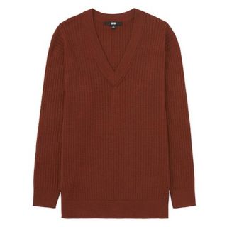 ユニクロ(UNIQLO)の【値下げ】UNIQLO ☆ メリノブレンド　リブ　Vネックセーター　茶　ブラウン(ニット/セーター)