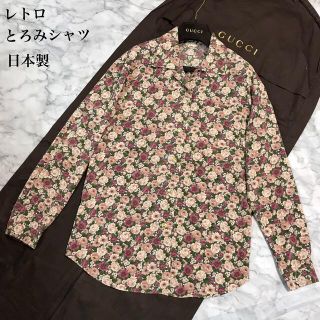 とろみ レトロブラウス  薔薇の花柄 総柄 ゴールドメタルボタン ゆったり F(シャツ/ブラウス(長袖/七分))