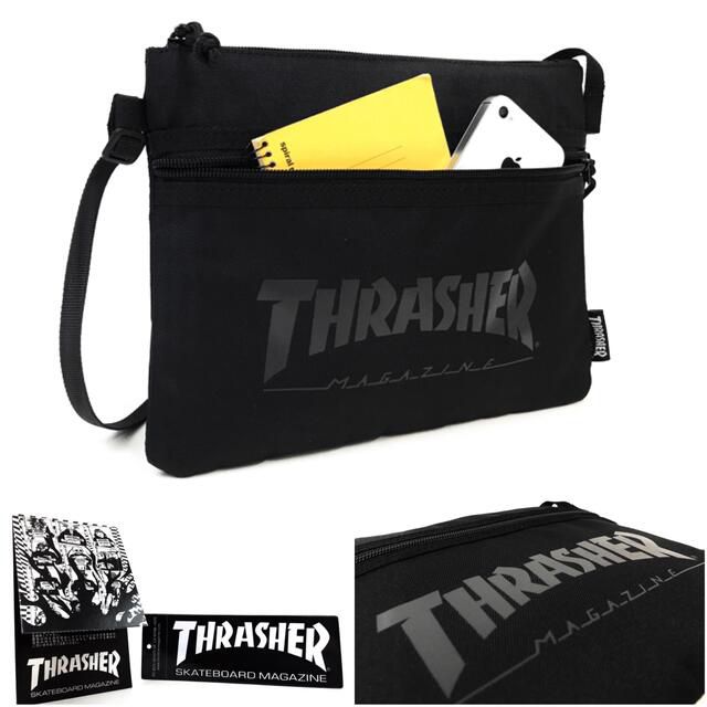 THRASHER(スラッシャー)の【THRASHER】サコッシュショルダー［BK/BK(クリアロゴ)］ メンズのバッグ(ショルダーバッグ)の商品写真