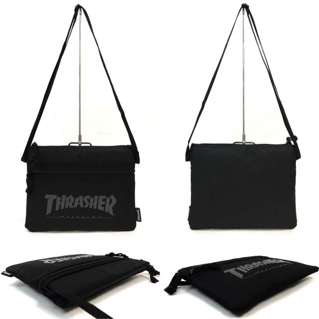 THRASHER(スラッシャー)の【THRASHER】サコッシュショルダー［BK/BK(クリアロゴ)］ メンズのバッグ(ショルダーバッグ)の商品写真