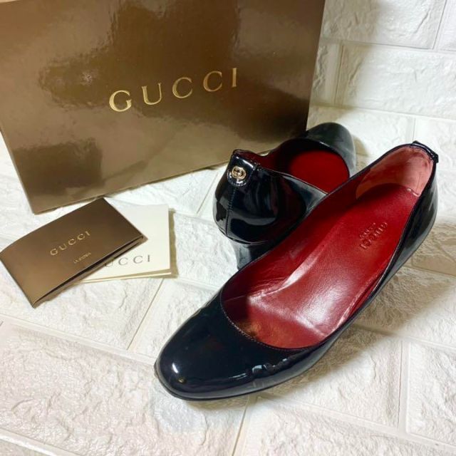 美品】GUCCI GGマーク エナメルパンプス 黒 24cm グッチ ブラック