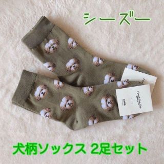 犬柄 レディースソックス シーズー 2足セット ユニーク 大人可愛い
