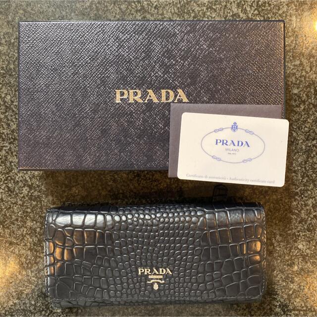 素晴らしい価格 PRADA プラダ クロコ調 黒 レア長財布 新品未使用