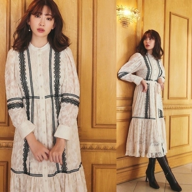 97ウエストHerlipto jacquard lace belt long dress