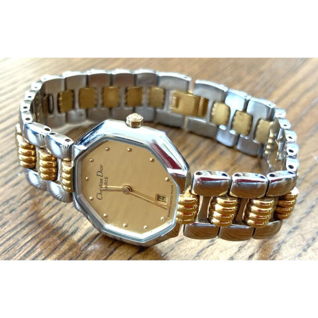 Christian Dior(クリスチャンディオール)のクリスチャンディオール QZ ヴィンテージオクタゴン ゴールド文字盤 良品 レディースのファッション小物(腕時計)の商品写真