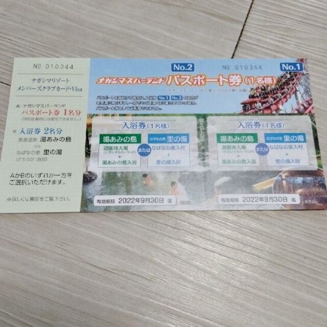 ナガシマスパーランドパスポート チケットの施設利用券(遊園地/テーマパーク)の商品写真