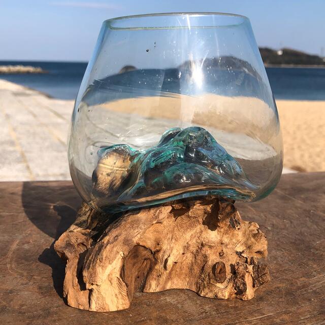 流木ガラスMN1 オブジェ 花瓶 多肉植物 金魚鉢 バリ島アート作品