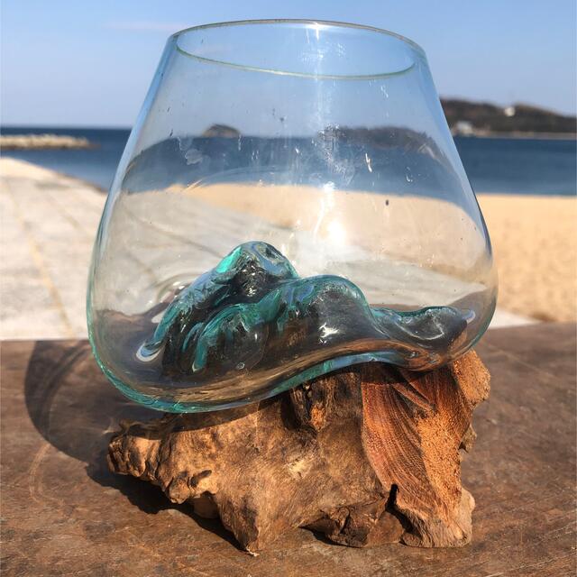 流木ガラスVA オブジェ 花瓶 一輪挿し ドライフラワー バリ島 アート作品-
