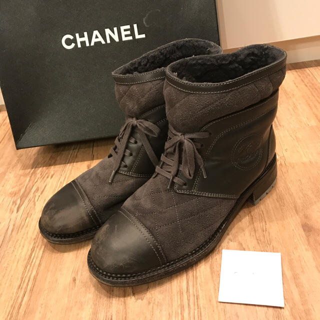 CHANEL レースアップ スエード ショートブーツ