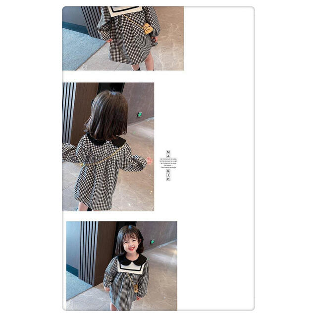 キッズチェック柄ワンピース セーラー襟 長袖 おしゃれ 女の子服 120 キッズ/ベビー/マタニティのキッズ服女の子用(90cm~)(ワンピース)の商品写真