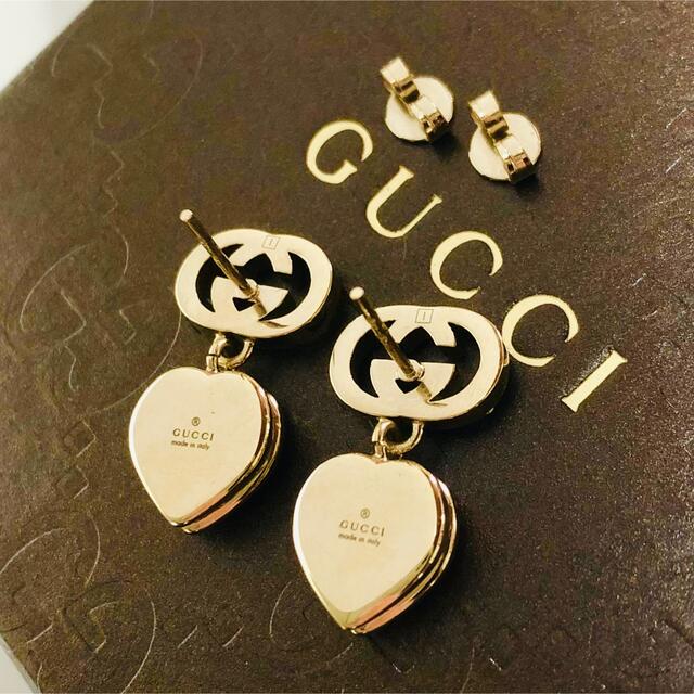 グッチ ピアス ハート GG スイング ゴールド 金 ピンク ストーン 石 ☆