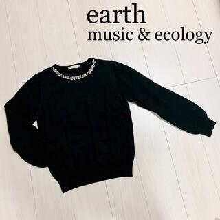 アースミュージックアンドエコロジー(earth music & ecology)のearth music&ecology 緑色　Uネック　ニット Mサイズ(ニット/セーター)